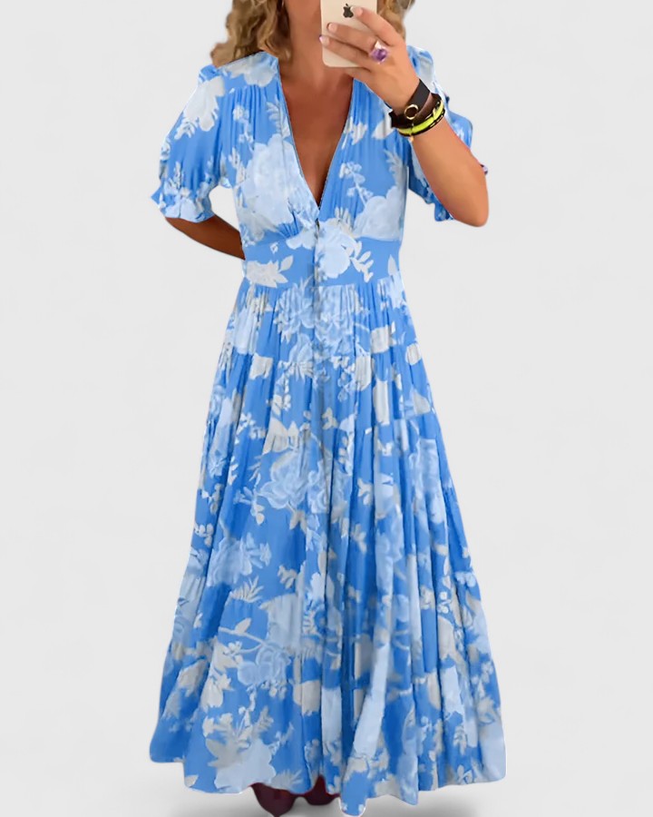 Minelda -Robe Fleurie Encolure V