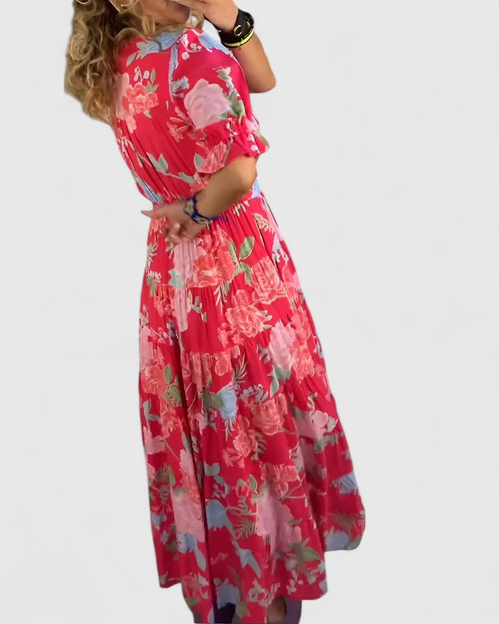 Minelda -Robe Fleurie Encolure V
