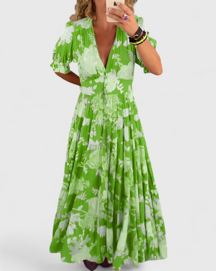 Minelda -Robe Fleurie Encolure V
