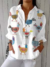 Helen – Blouse à imprimé poules fantaisie