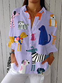 Gillian – Blouse à imprimé chiens fantaisie